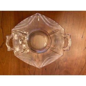 Vintage Pink Etched Depression Glass Dessert Plate W/Handles 7 3/4"